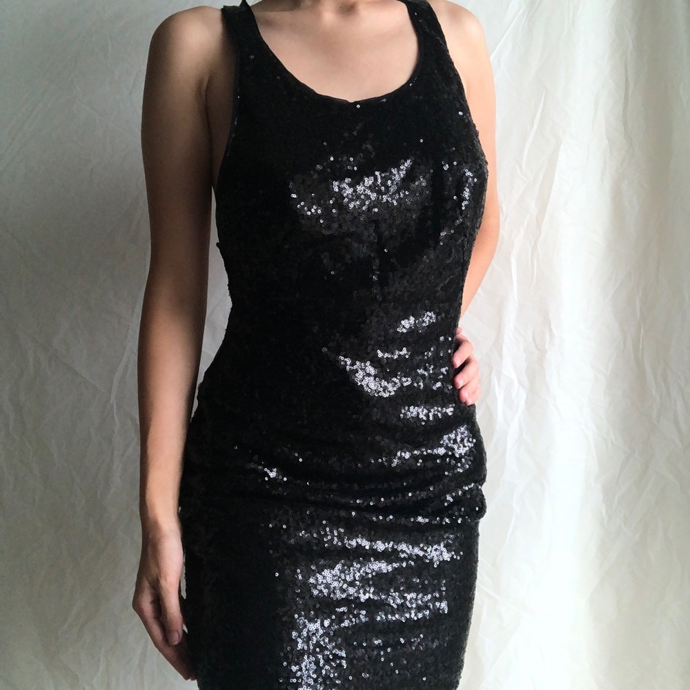 Cute black sequin Tank Top party Mini Dress - Picture 1 of 3